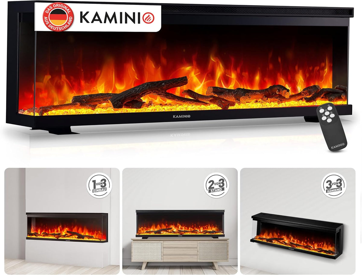 KAMINIO Elektrokamin, Schwarz, ® Lea PRO 60 mit Heizung [Stand, Einbau & Wand]