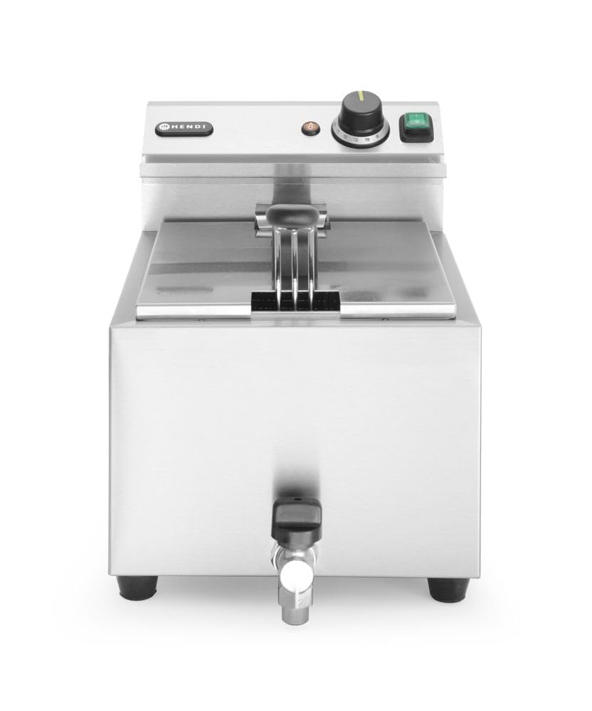 HENDI Heißluftfritteuse, 3500 W, 345 mm, 230 V, 8 L, Silber, Fritteuse Mastercook, mit Ablasshahn, Tisch Friteuse, Sicherhetsthermostat