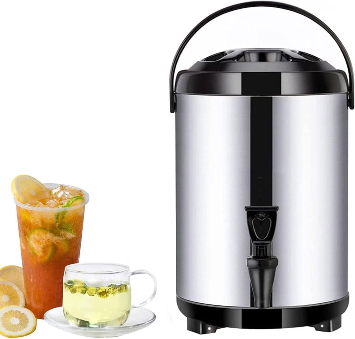 LXWKAI Heißwasserspender, 6 l/8 l/10 l/12 l/16 l/20 l, Silber, Boilerwärmer, Kaffeekanne, Edelstahl-Heißwasserkessel-Spender mit Deckel und Zapfhahn