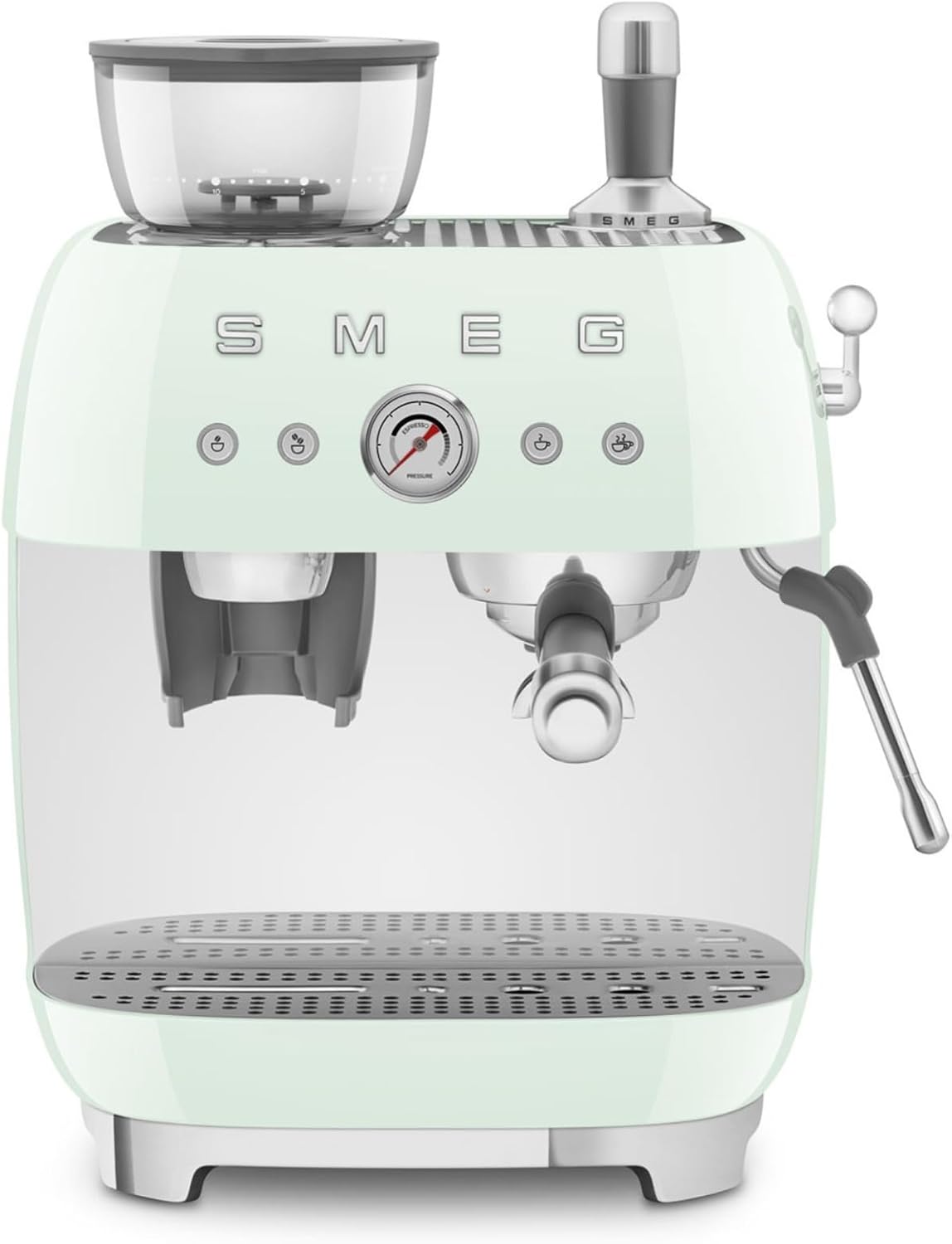 Smeg Kaffeemaschine, 1350 W, Schwarz/Silber, EGF03PGEU, manuelle Espressomaschine, mit integrierter Kaffeemühle