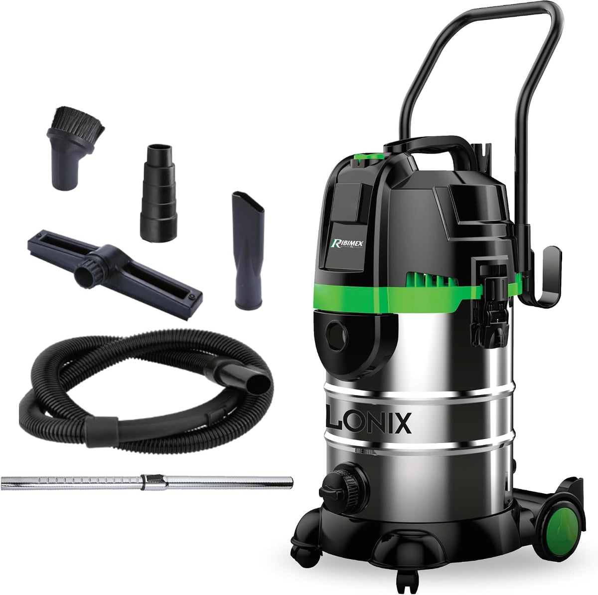 RIBIMEX Staubsauger, 1600 W, 30 l, Schwarz, Zyklon- 4 in 1 Cyclonix, Feststoff-, Flüssigkeits- und Aschesauger