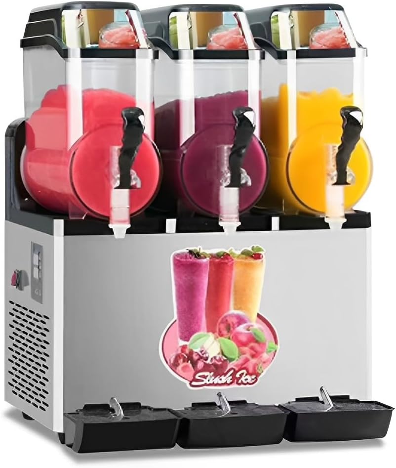 XSDAJSD Crushed Ice-Maschinen, 12 L, Grau, * 3 Slush-Maschine, kommerzielle Schneeschmelzmaschine, vollautomatische Zylinder-Schlammmaschine