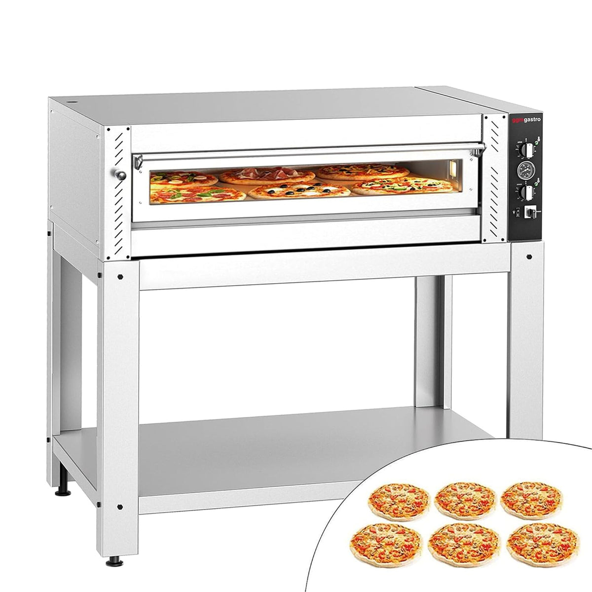 GGM Gastro Pizzaofen, 30 cm, Schwarz, Elektro für 6 Pizzen mit Untergestell