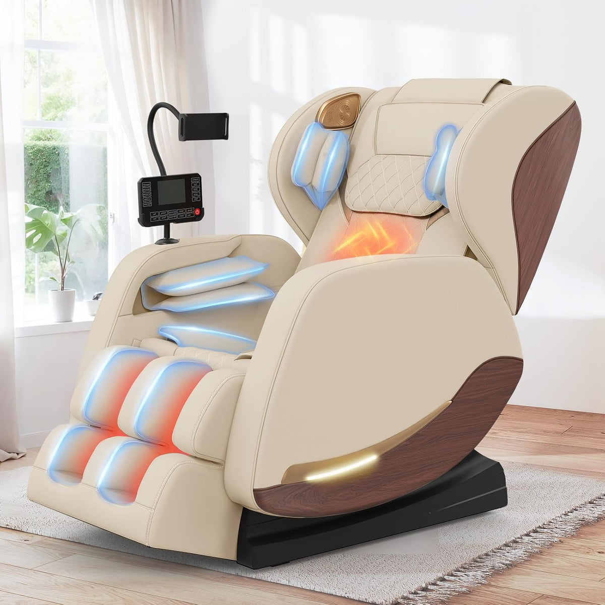 yewglen Relaxsessel, Grau, Ganzkörper Massagesessel mit 14 Massagerollen, 8 Airbags, Massagesessel mit Wärmefunktion-Beine und Taillenheizung