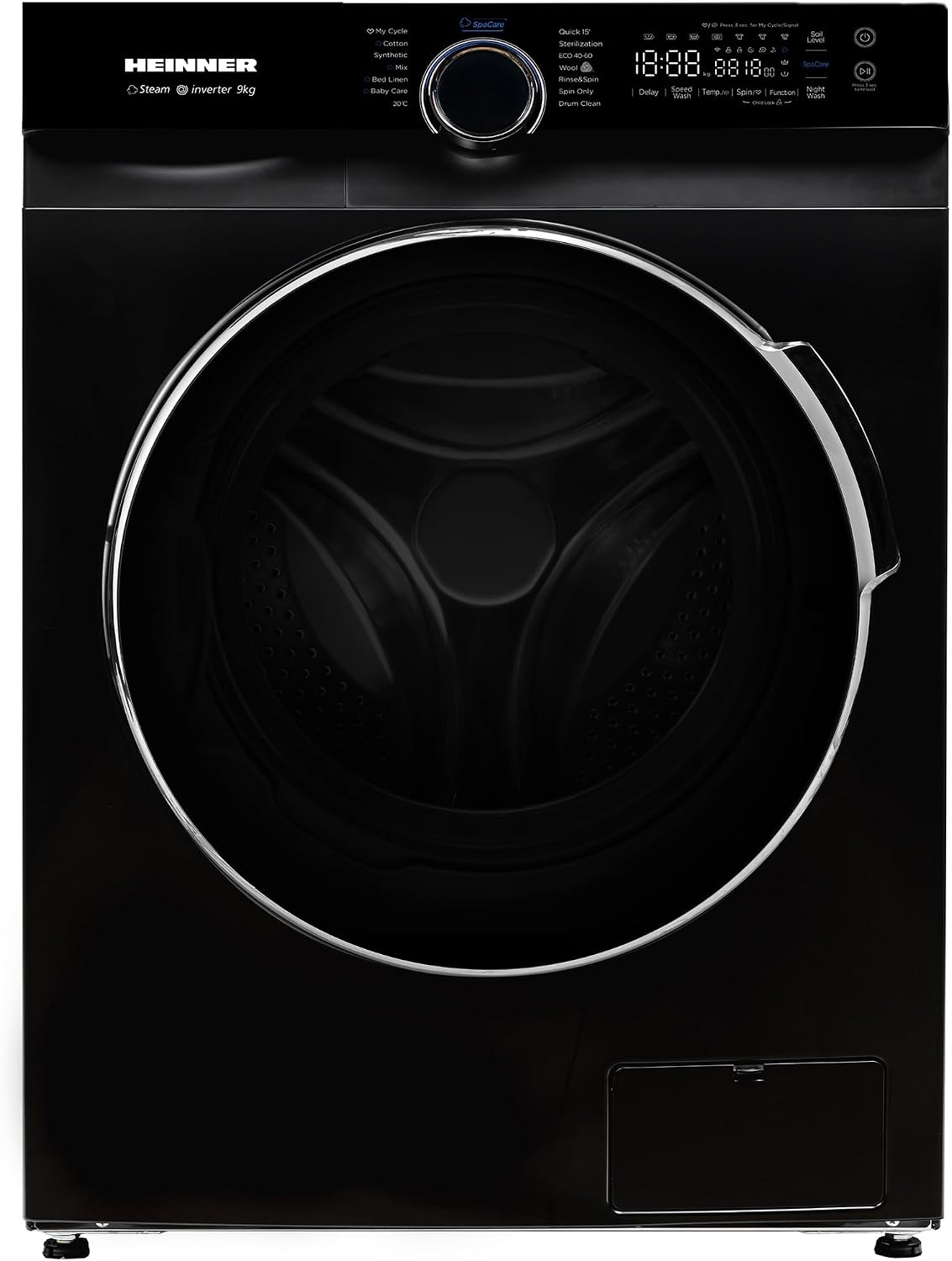 HEINNER Waschmaschine, 9 kg, Schwarz, HWM-M914IVKBA+++, Frontlader-, Inverter-Motor, 1400 U/min, Energieklasse A