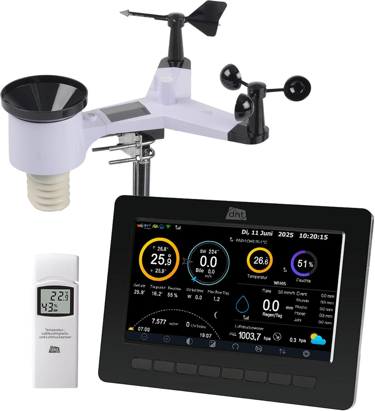dnt Wetterstationen, Weiß/Schwarz, WiFi-Wetterstation WeatherScreen PRO V2, Wetter- und Raumklima stets unter Kontrolle