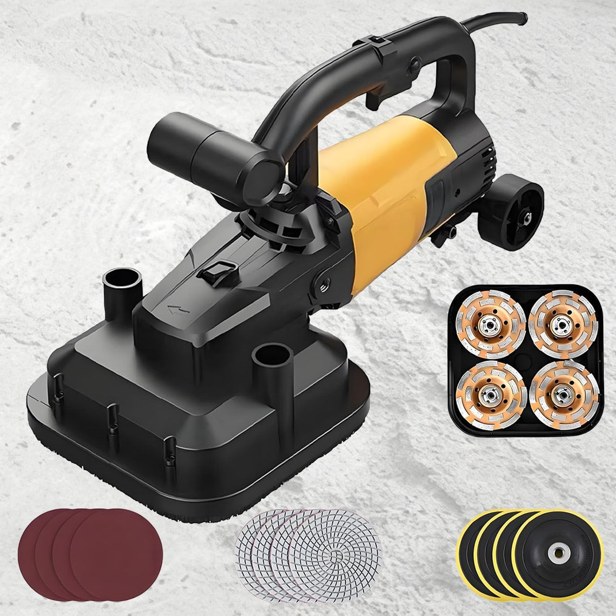 DUMIPME Elektrowerkzeug, 3800 W, Schwarz, Betonschleifmaschine, 4 Schleifköpfe, 6‑stufig einstellbar NoRod