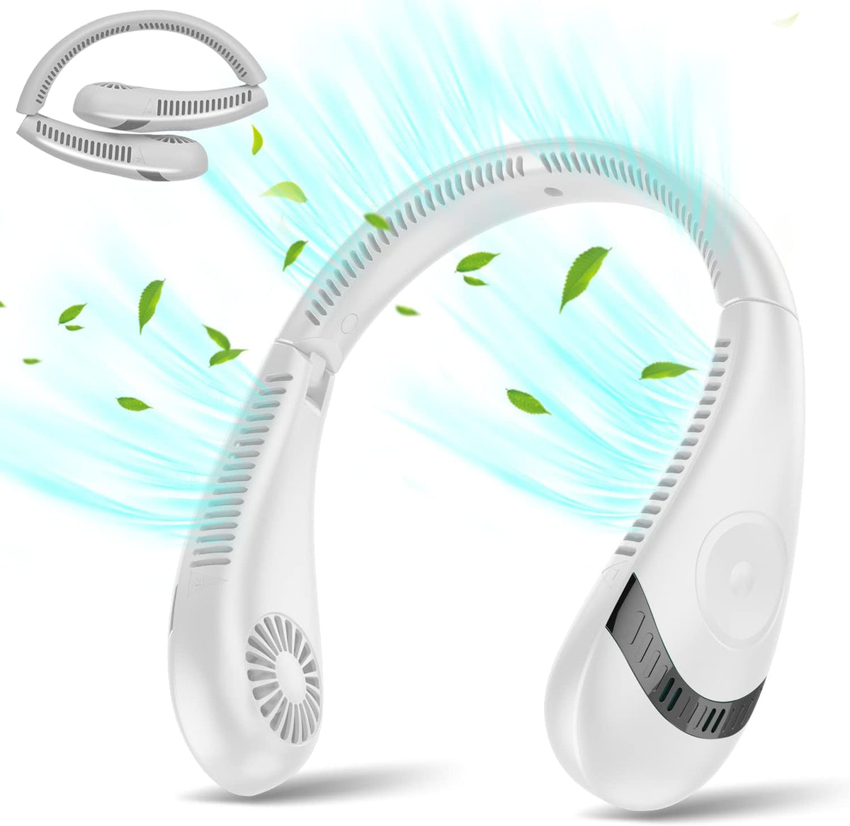 MSEVC Handventilatoren, Weiß, Hals-Ventilator, 5000 mAh, faltbarer blattloser Ventilator, 360 ° kühlend, tragbarer persönlicher Ventilator