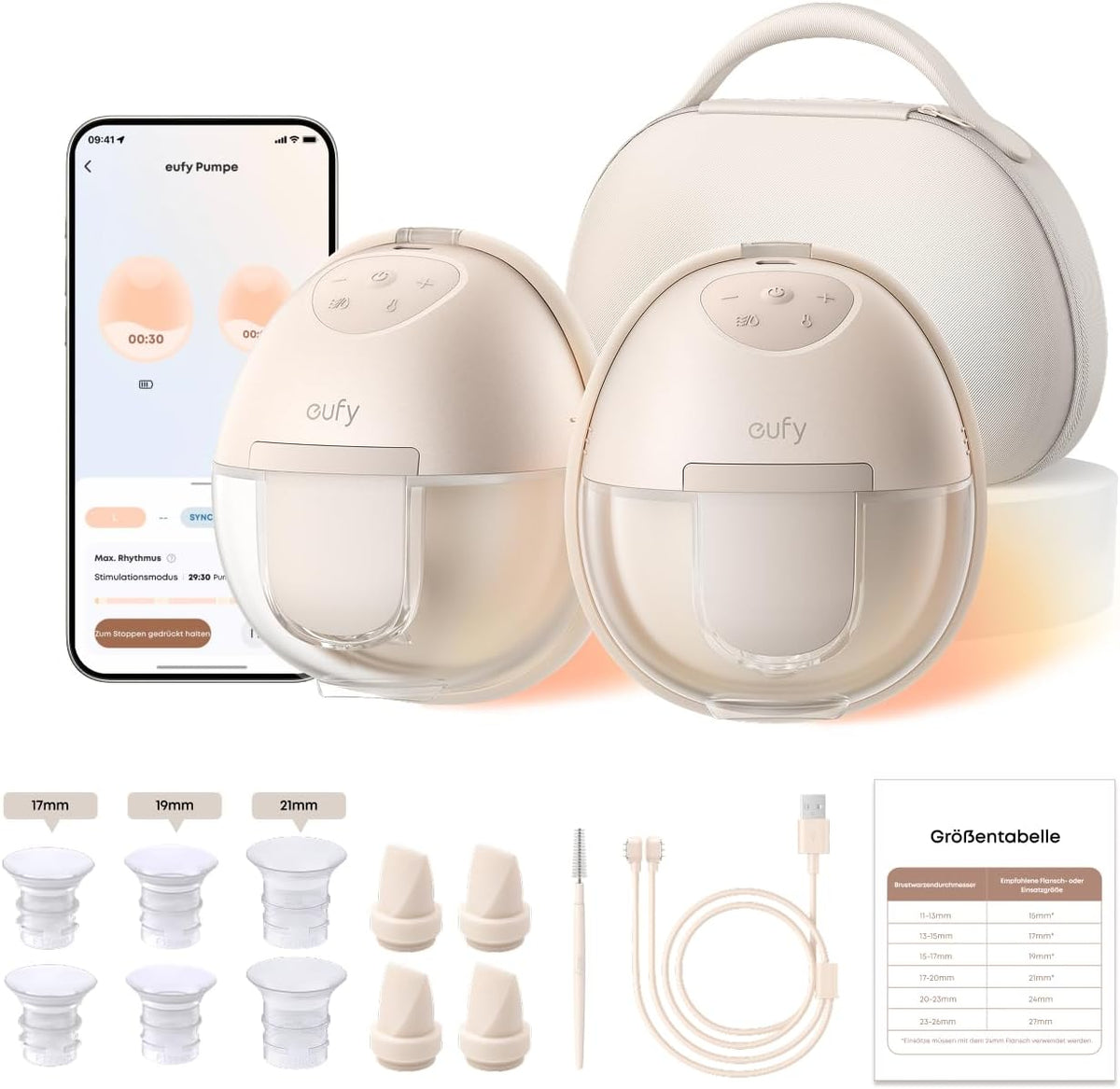 eufy Security Brustpumpen, Schwarz, elektrische Milchpumpe mit Wärmefunktion S1 Pro, kabelloses Ladecase, Schlank & Freihändig mit branchenführender