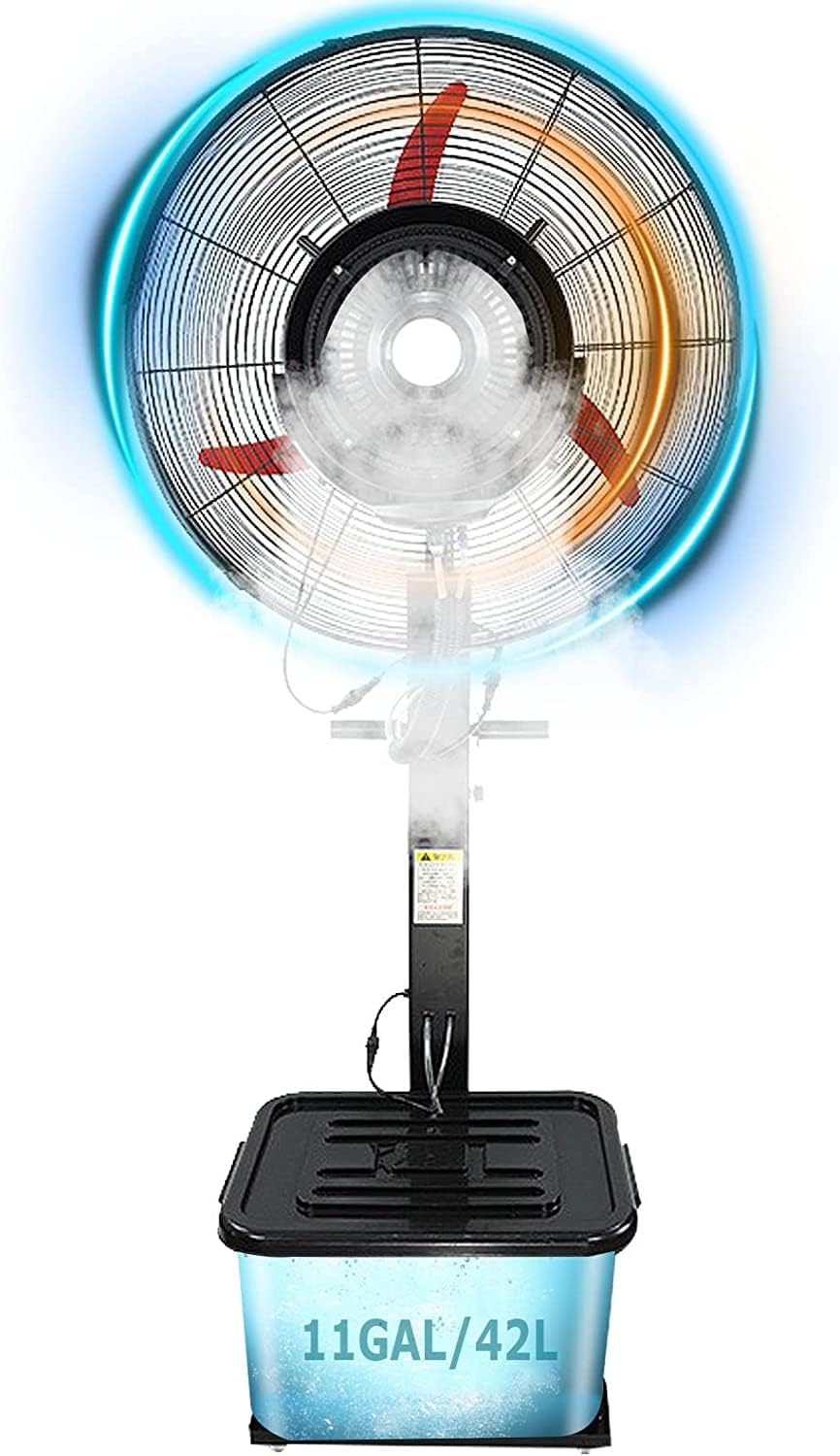 QUSYZD Standventilatoren, Weiß, Oszillierender Standventilator mit Nebelfunktion (90°), 43-Liter-Wassertank, 3 Leistungsstufen