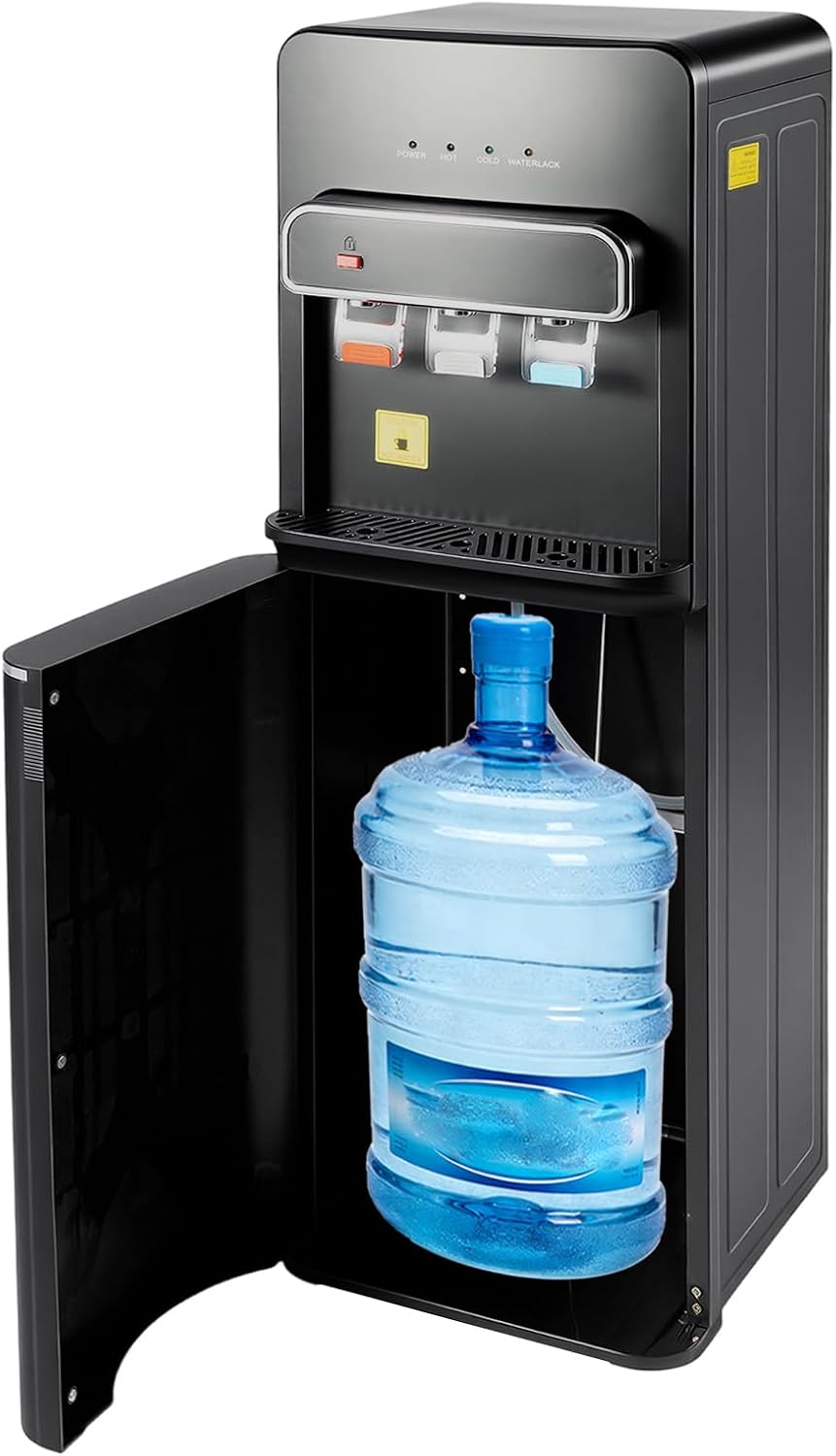 TONFEION Kühler & Wasserspender, 500 W, 220 V, 19 L, PVC, Schwarz, Bodenstehender Wasserspender Kalt-Heiß 10-95℃ Doppelfunktion