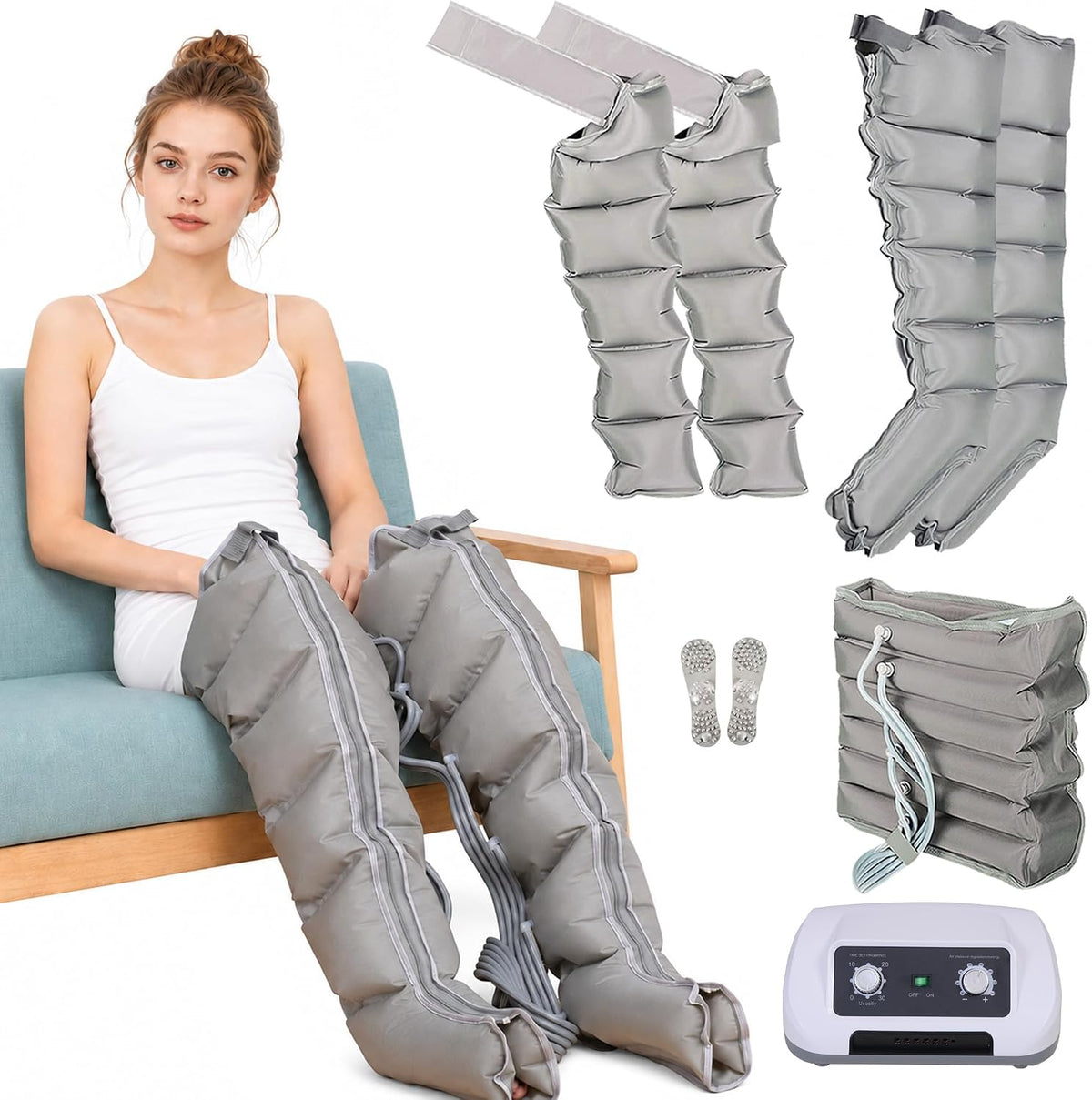 FahQuintuple Fußmassagegeräte, Schwarz, Lymphdrainage Gerät Beine 6 Kammern, Beine Arme & Bauch M, Kompressions Beinmassagegerät