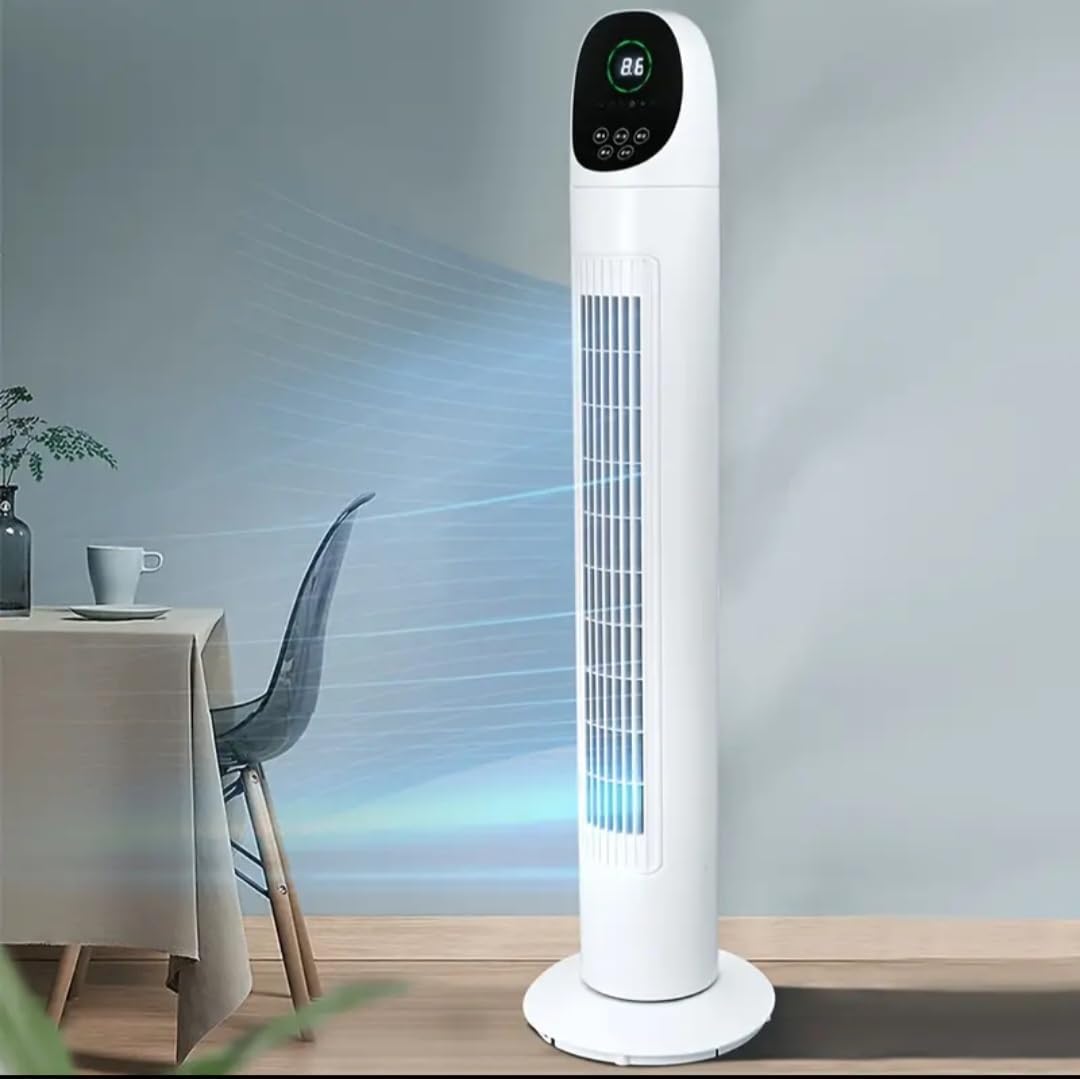 Flügelloser Turmventilator, Sehr leiser Betrieb., Weiß, mit Fernbedienung, leiser Gleichstrommotor, 3 Geschwindigkeiten & Modi