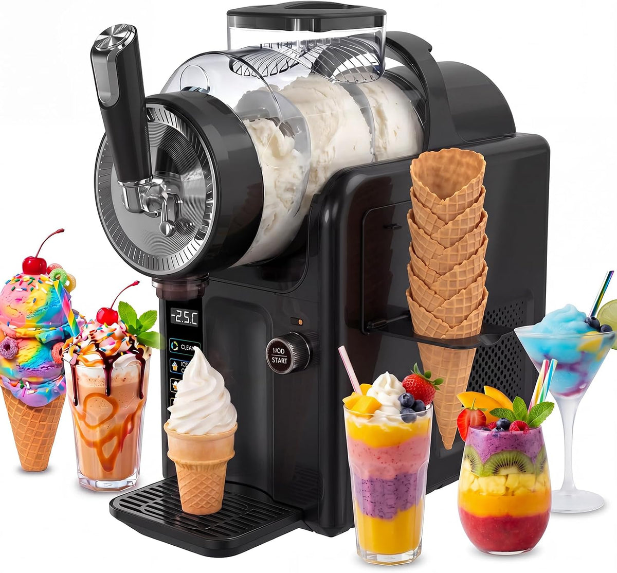 serebrant Eismaschine, 2 L, Schwarz, Slush Maschine, slushie maschine Soft, Slushie Maschine für Zuhause, Maschine mit LED-Display
