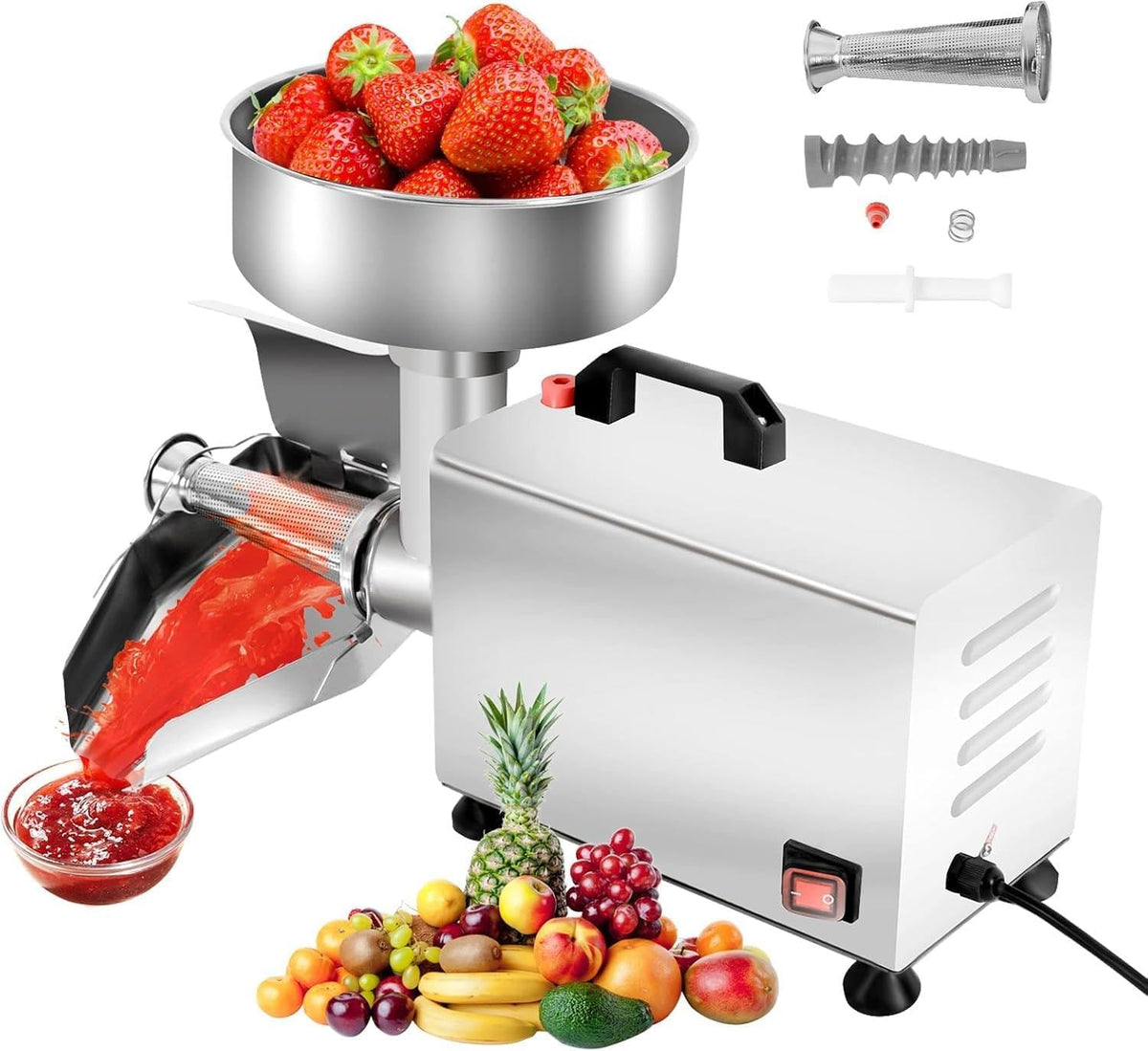 ByBoDi Elektrische Getreidemühlen, 160 kg, 450 W, Silber, Elektrische Tomatenpresse , Edelstahl-Untertassenformer in Profiqualität