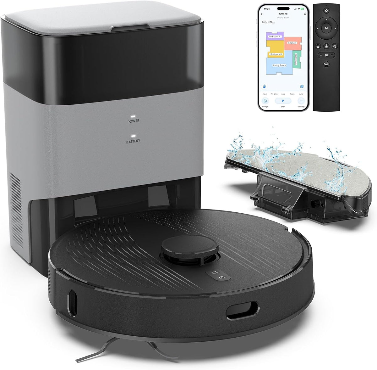 FIXR Saugroboter, Schwarz, T20+ und Wischroboter Combo Selbstentleerung mit 6000Pa, LiDAR Navigation, Home Mapping
