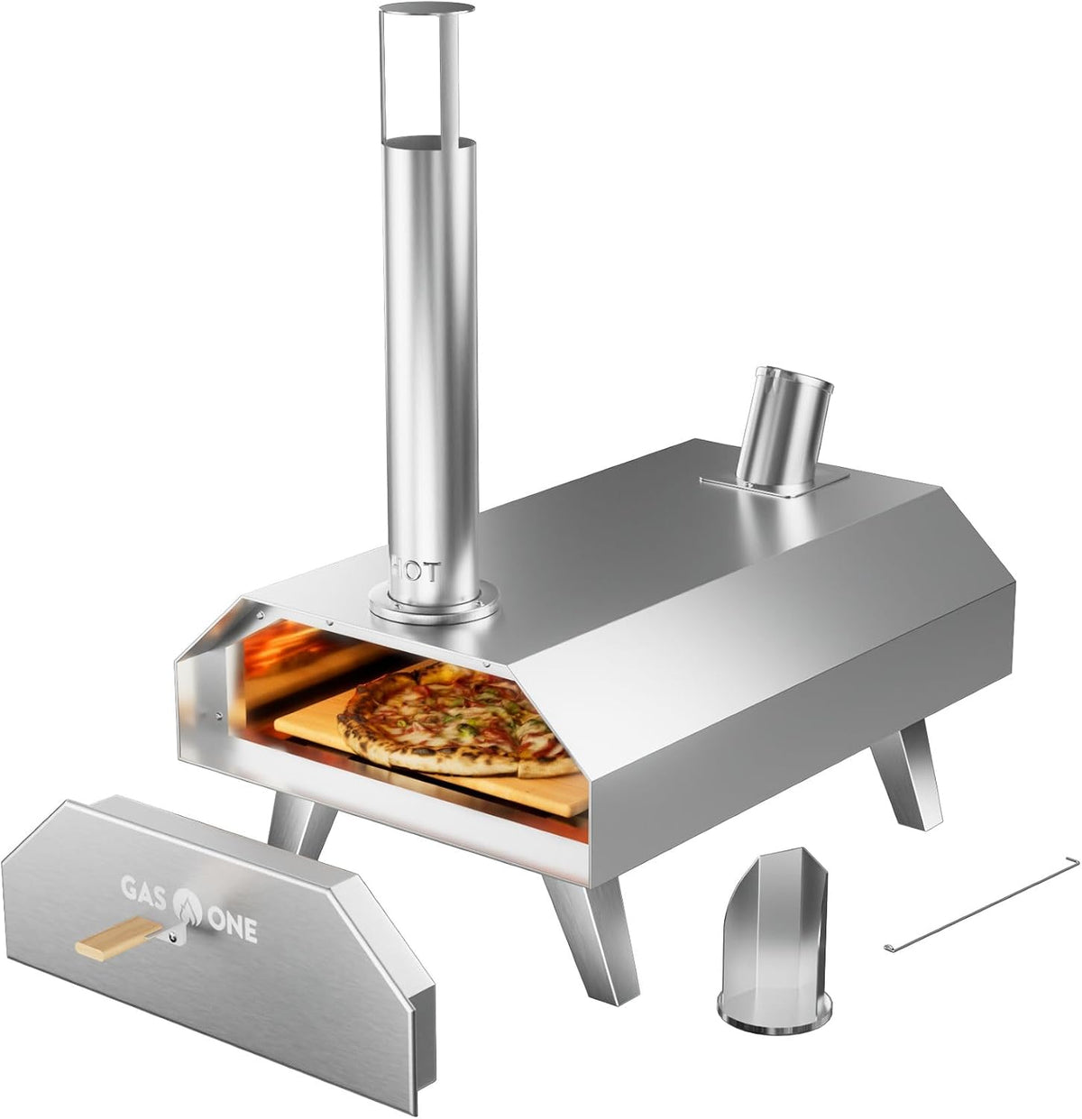 GasOne Pizzaofen, 30,5 cm, Silber, PZW-12A Pizzaöfen, Holzpellet, Kochen, Pizzabereiter, tragbarer Edelstahl-Pizza-Grill