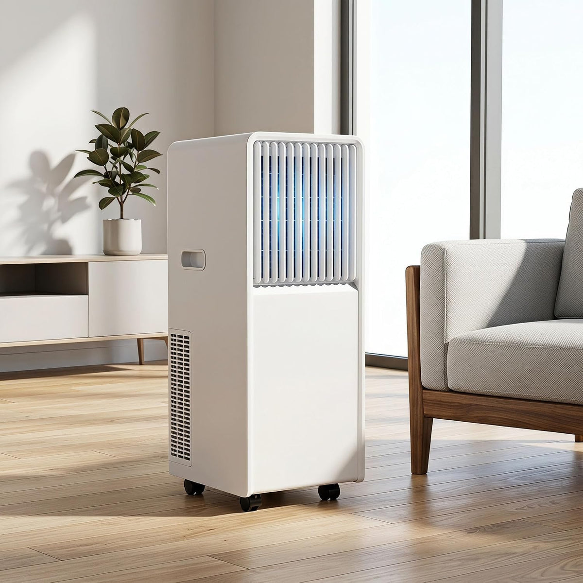 Mobiles Klimagerät, Weiß, Tragbare Klimaanlage 14000 BTU, Smart AC Einheit mit schneller Kühlung, leiser Schlafmodus