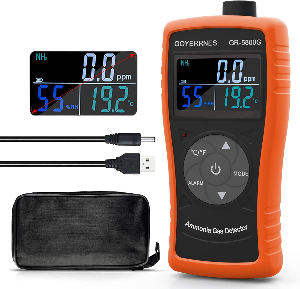 GOYERRNES Monitor, Schwarz, Ammoniak Gas Detector, Ammoniak Gasdetektor GR-5800G 0~100 PPM NH3 mit USB, Haus, Fabrik