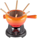 LE CREUSET Backofen, 2 L, Schwarz, Gusseisen Käsefondue-Set, Inkl. 2 Griffen, Spritzschutz, Rechaud und 6 Fonduegabeln