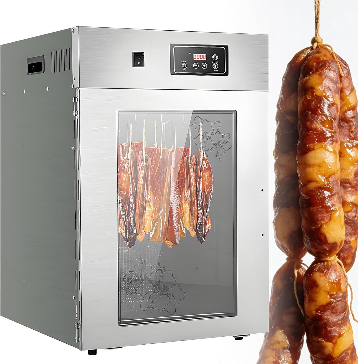 SHENGSHIYU Reifeschrank, 800 W, 7.5 kg, Silber, Gewerblicher Fleischtrocknungs Und Edelstahl, Räuchern Und Trocknen 2-in-1