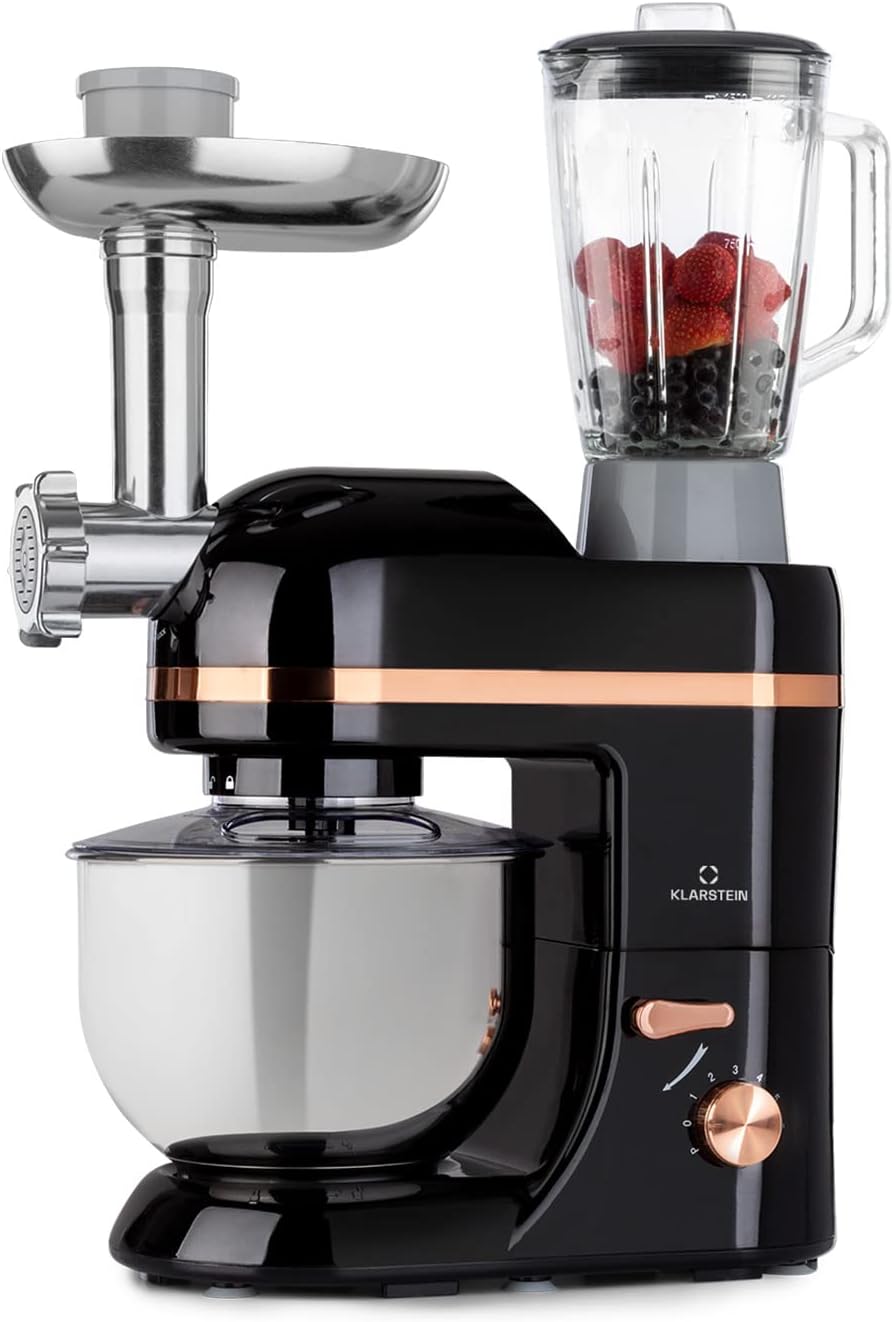Klarstein Knet- & Rührmaschinen, 1800 W, 5 L, Schwarz, Knetmaschine Küchenmaschine mit Fleischwolf, Teigmaschine Kle