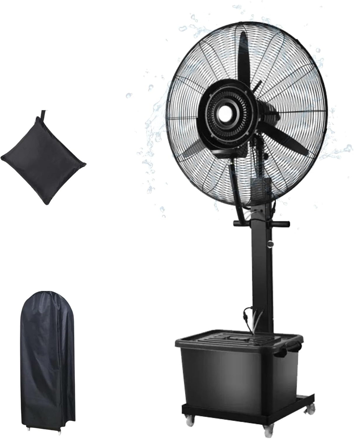 Outdoor Standventilatoren, Weiß, Misting Standventilator mit Wassersprühnebel, oszillierender Industrieventilator mit Wassertank