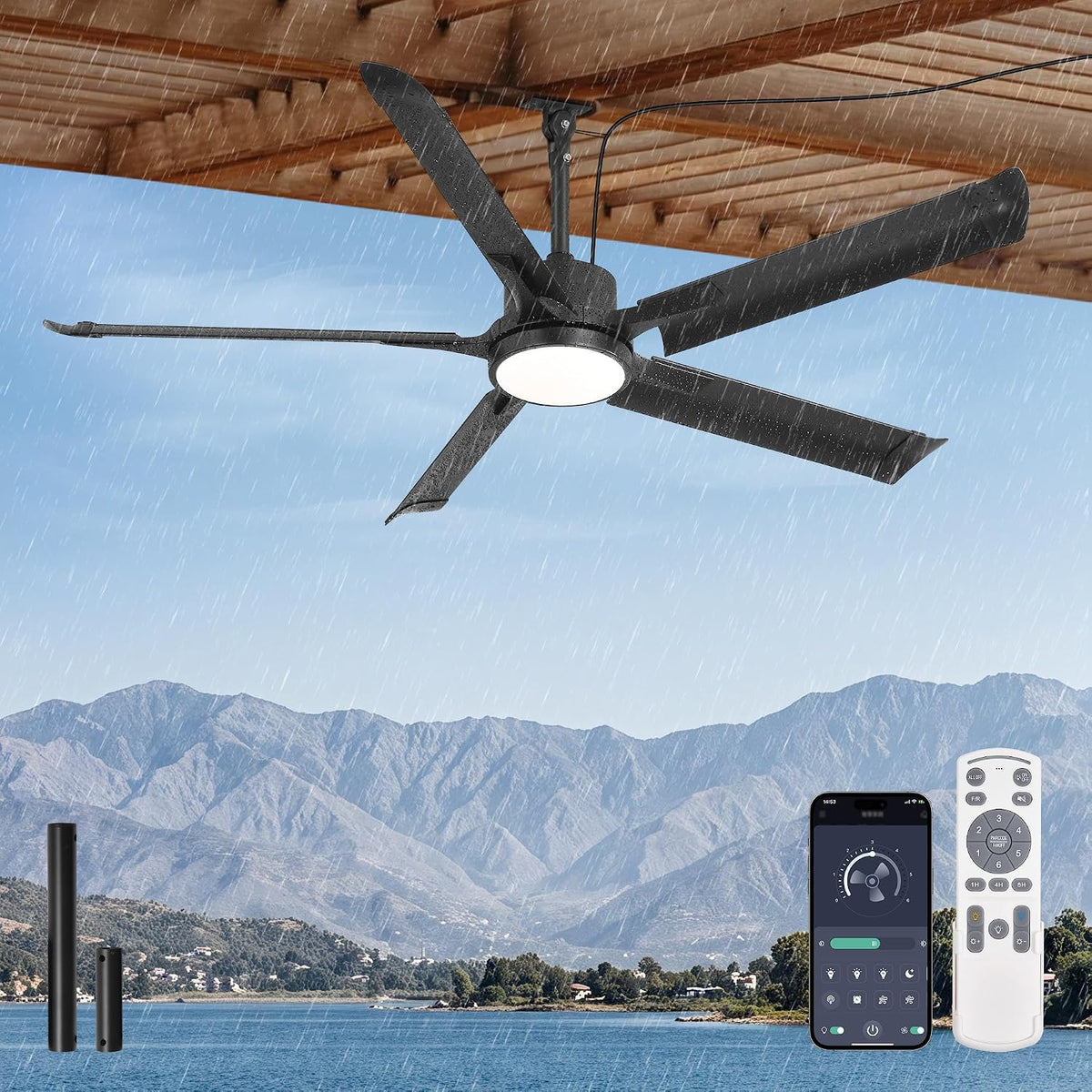 Glowivia Pavillon, 142,2 cm, Weiß, Outdoor-Deckenventilator mit Lichtern, IP65 wasserdichter -Ventilator mit Fernbedienung