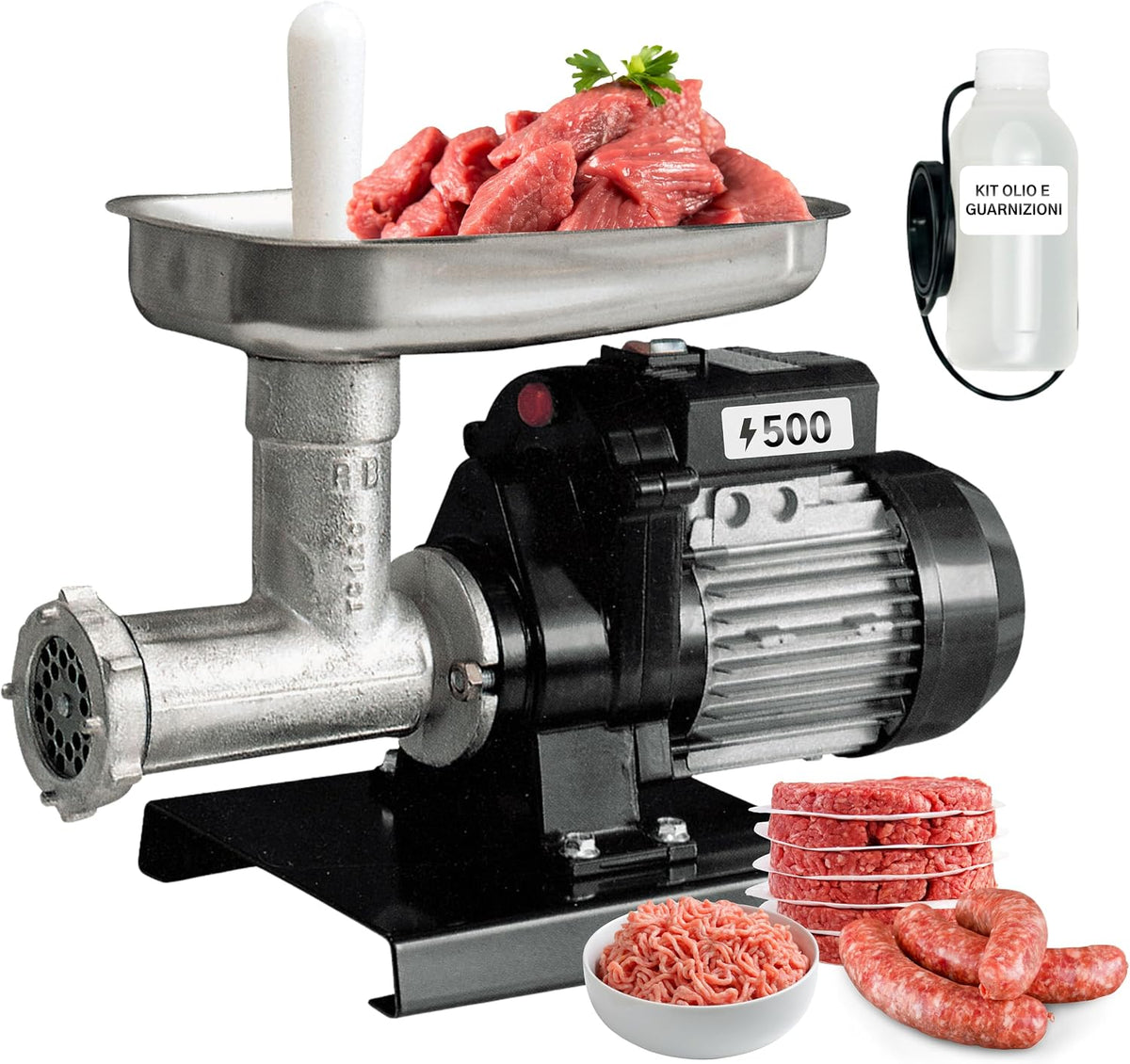Reber Fleischwölfe, 500 W, Schwarz, Elektrischer Fleischwolf Nr. 12 zum Mahlen von Fleisch, Zubereitung von Würstchen