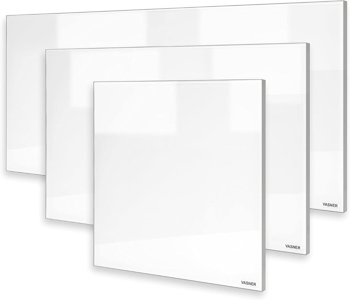 VASNER Gerätehaus, Weiß/Grau, Citara G, Premium Glas Infrarotheizung weiß Rahmen grau 300, 900 Watt Elektroheizung Wandheizung mit IP44 Schutz &