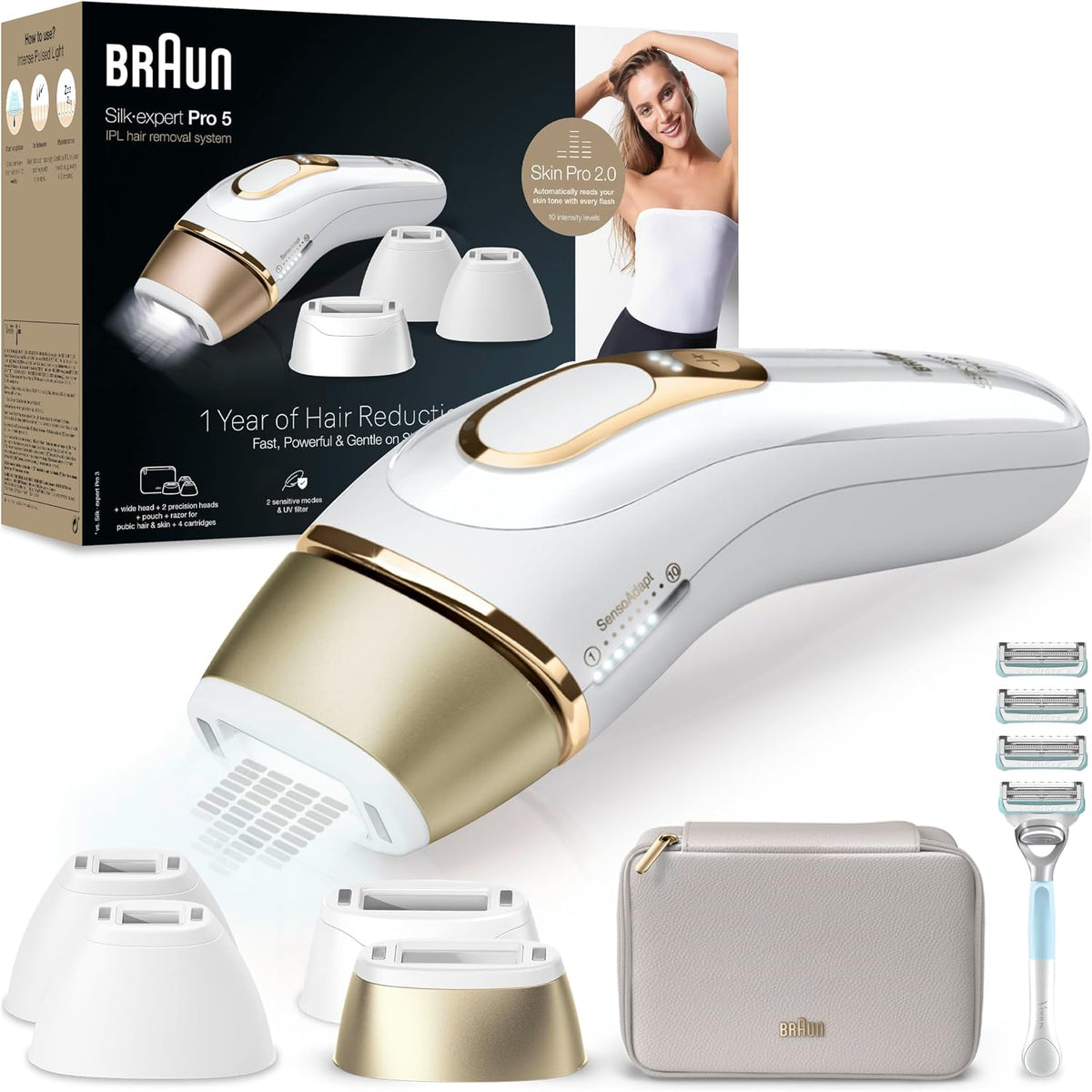 Braun Systeme, Braun/Weiß/Gold, IPL Geräte Haarentfernung Silk·expert Pro 5, PL5358, Alternative Laser Haarentfernung für Zuhause