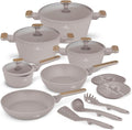 Berlinger Haus Servierpfannen, Schwarz, 15-teiliges Geschirrset mit Titanbeschichtung, Taupe, Nordic Collection