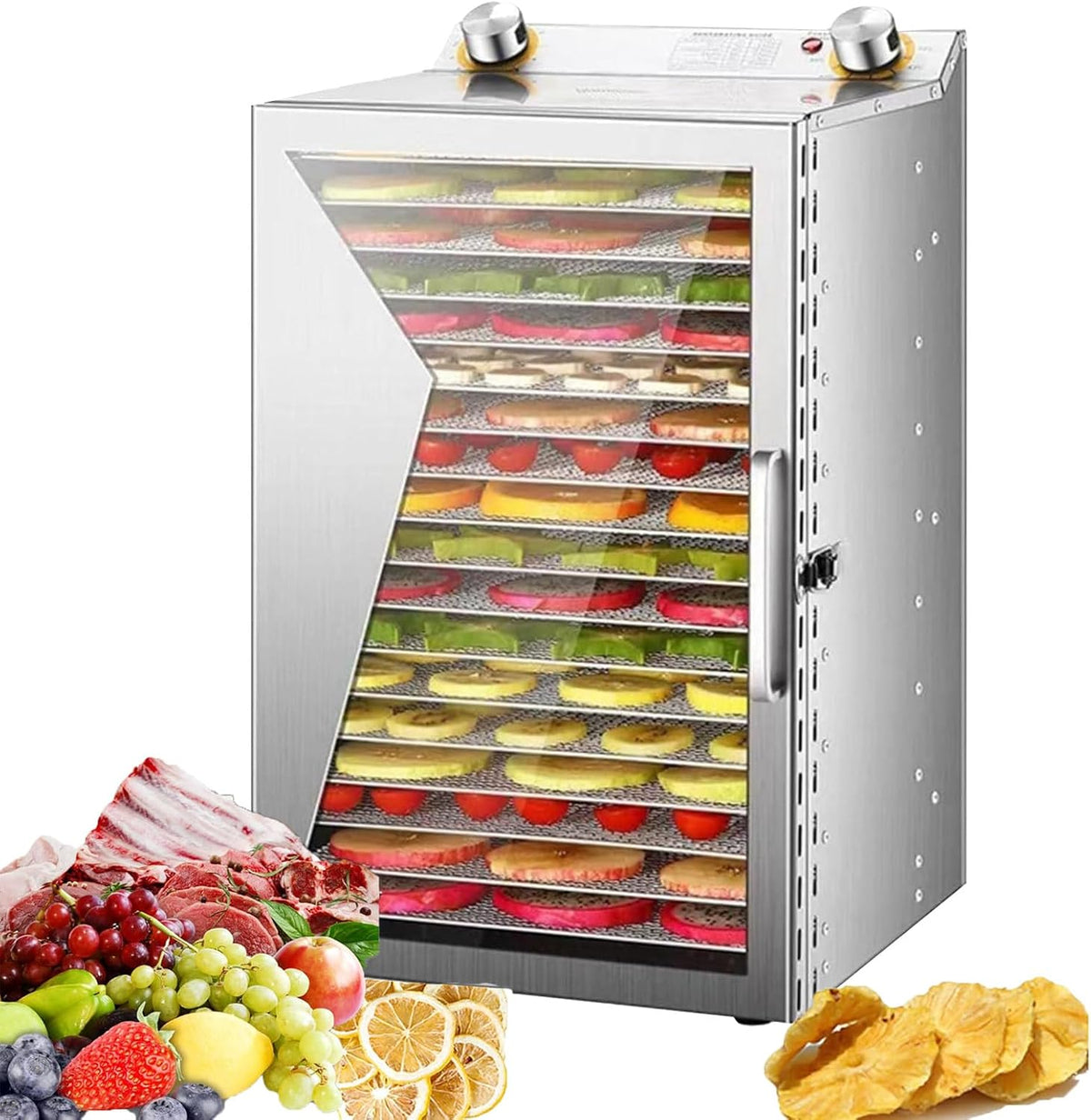 NzEupno Dörrautomaten, 400 W (6/ 8 Tabletts), 800 W (12/ 18 Tabletts), Edelstahl, Edelstahl 304, Grau