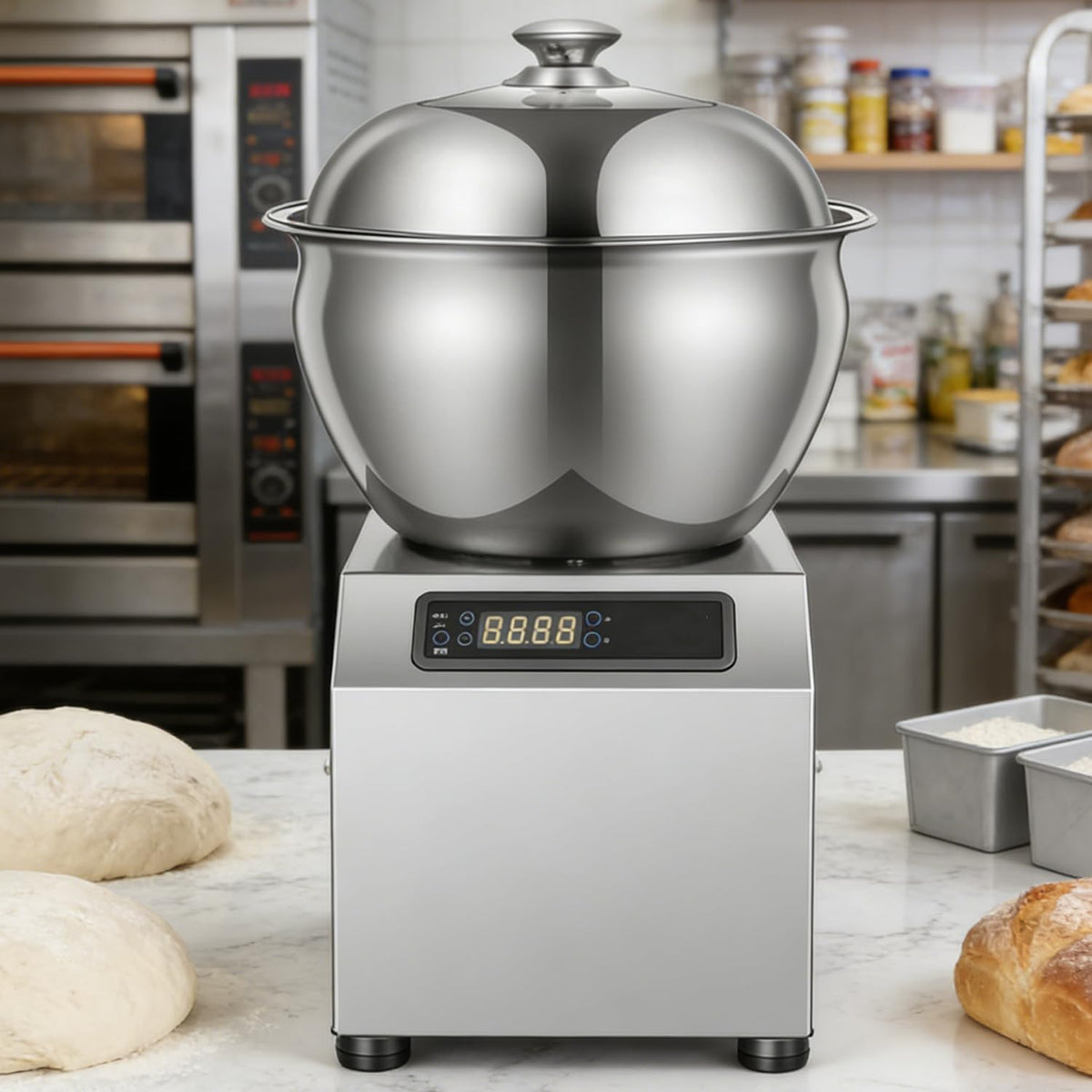 Azcabjie Brotbackautomaten, 5 kg/8 kg, 1800 W, 8 kg, Edelstahl, Silber, Gewerblicher elektrischer Teigkneter aus Edelstahl