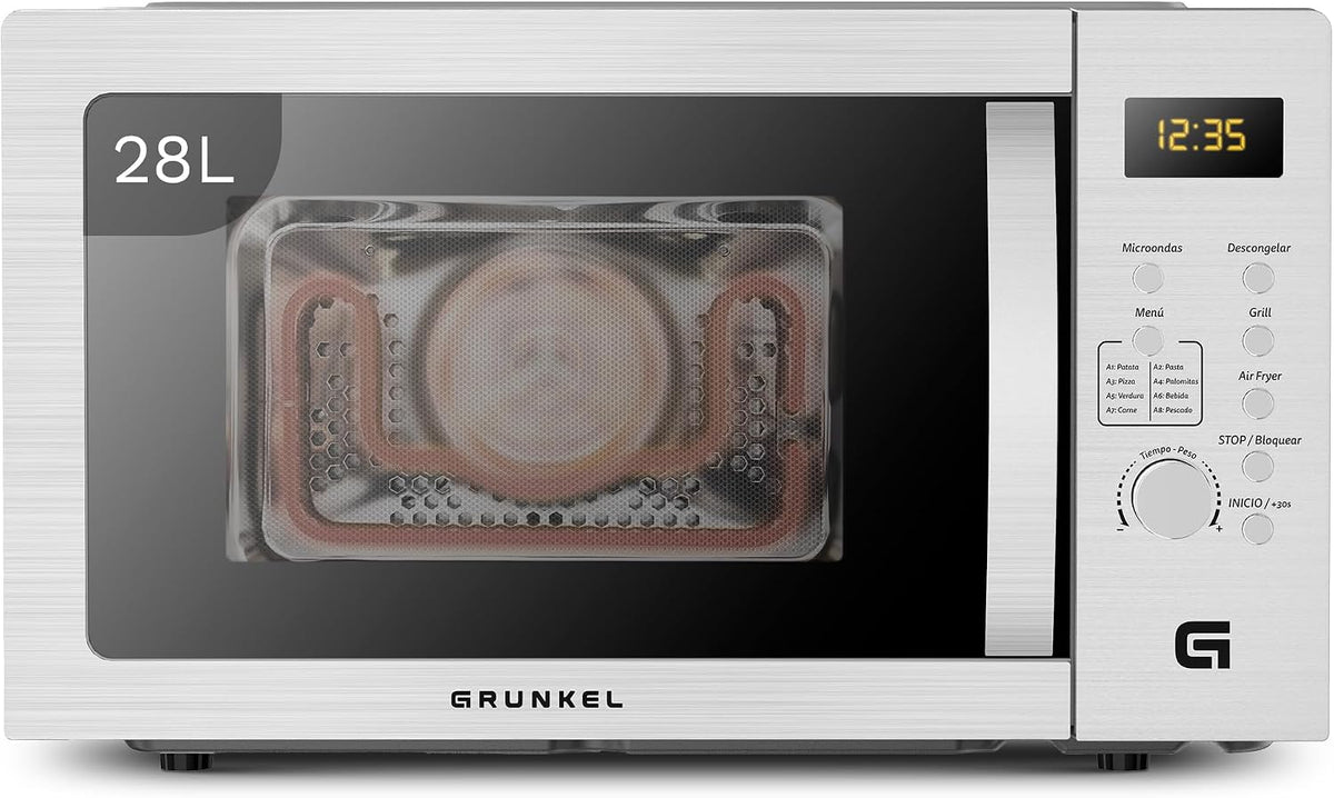 Grunkel Mikrowelle, 1200 W, 2200 W, 900 W, 28 l, Schwarz/Silber, MW-28AIRFRYER mit Grill und Airfryer, und 3 Funktionen