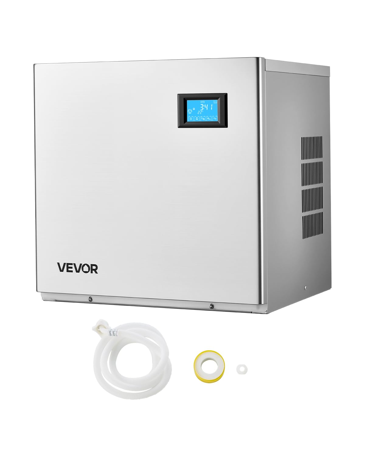 VEVOR Eismaschine, 163 kg, 156 W, Silber, Gewerbliche Prozessorkopf /Tag Edelstahl, mit Selbstreinigung, Eiswürfelbehälter für ürfel