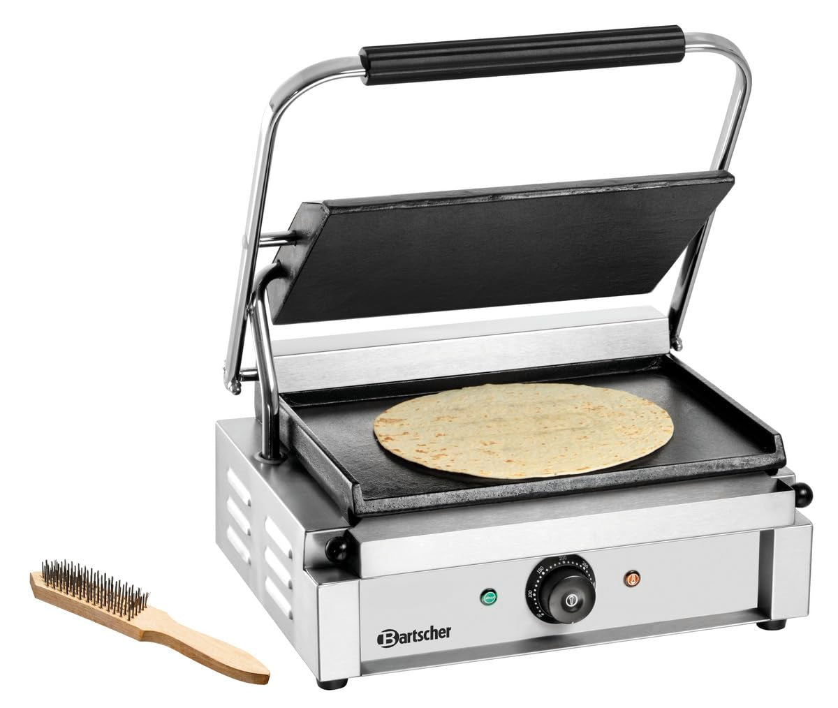 Bartscher Elektrische Tischgrills, 2,2 kW, Schwarz, Elektro-Kontaktgrill Grillplatten glatt Gastronomiebedarf