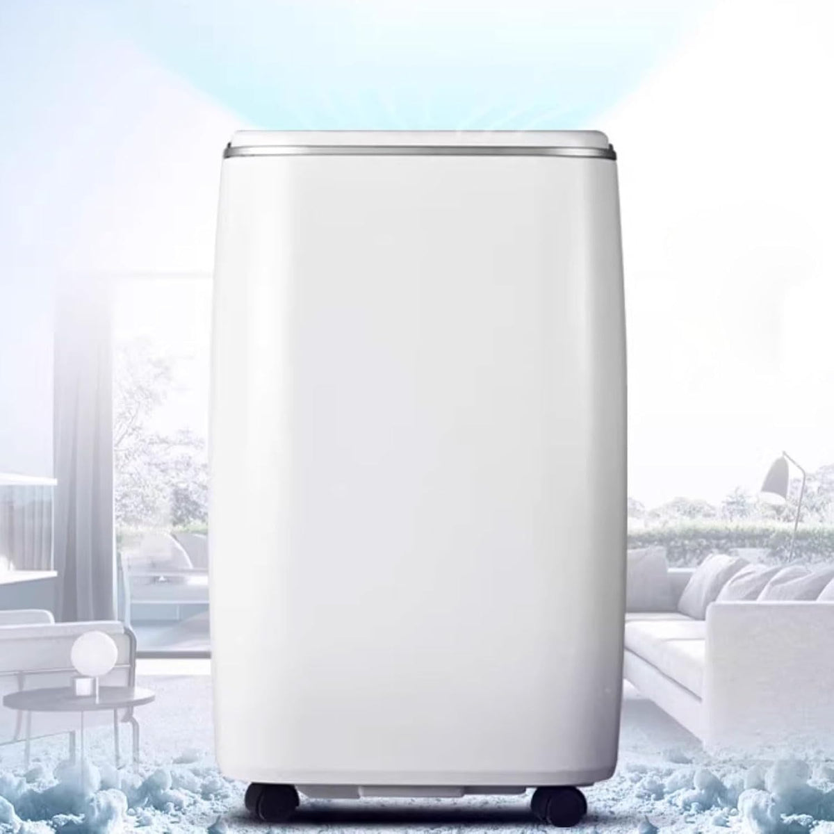 Tragbares Klimaanlage, Grau, Klimagerät mit 3 Gängen und 70° Weitwinkel-Luftzufuhr, Unterschrank mit Universalrolle und Ablaufloch