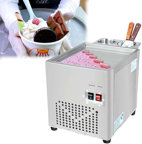 WBLING Eismaschine, Edelstahl (lebensmittelecht 304), Silber, Gewerbliche aus Edelstahl, Maschine für frittierte Eisrollen mit 2 Schabern