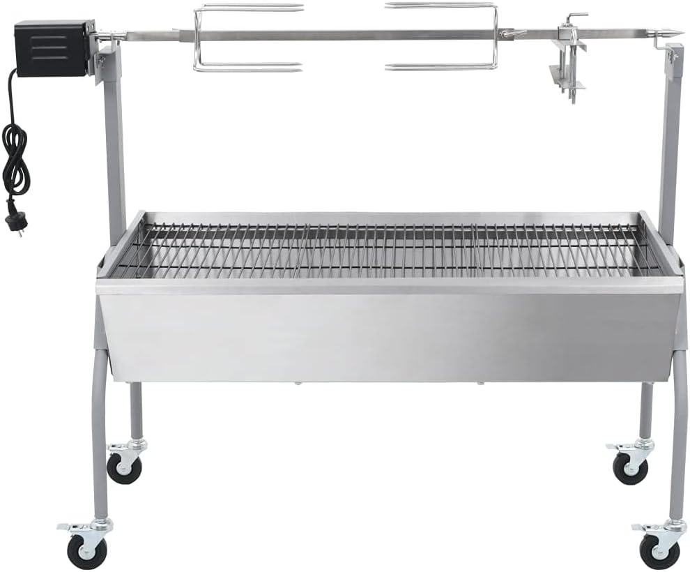 ZXQVLMRS Holzkohlegrill, 129x55x101 cm, Braun, Spanferkelgrill mit Elektromotor Grillwagen für Wild Lamm