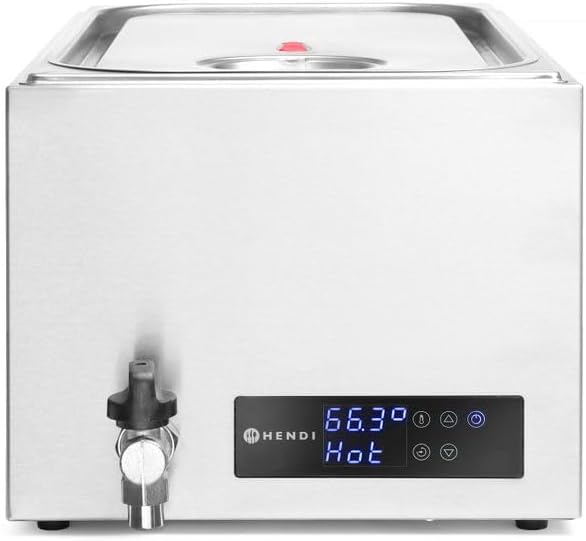 HENDI Öfen & Zubehör, 20 L, Schwarz, Sous-Vide Gerät, mit Ablasshahn, Deckel und Einsatz, GN1/1