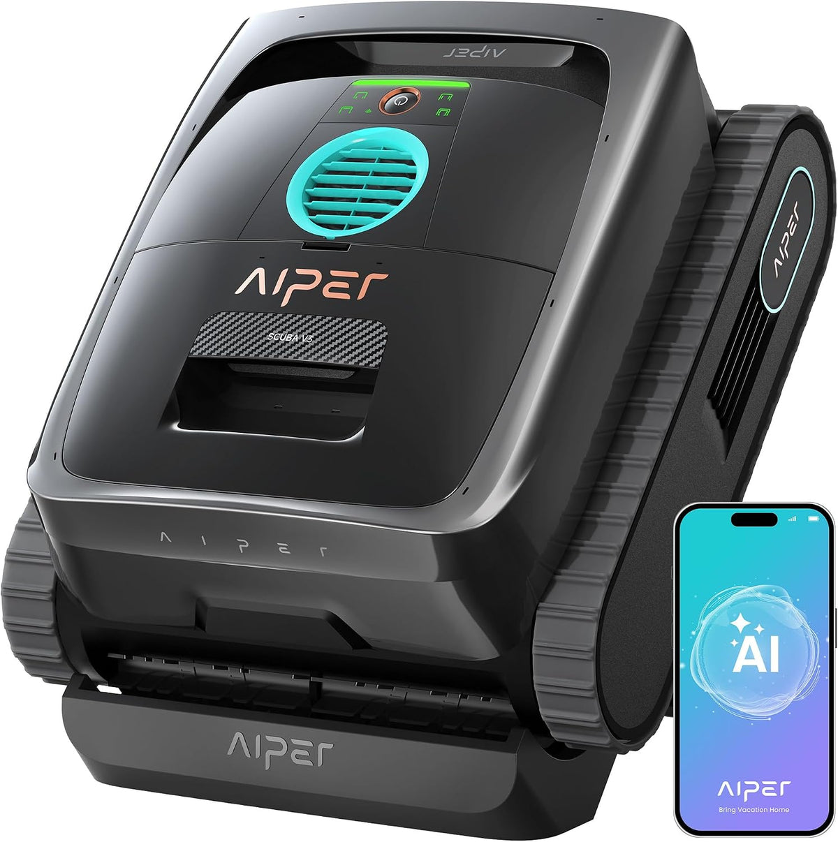 AIPER Poolroboter, 200 m, Schwarz, (Neu 2026) Scuba V3 Boden und Wände mit KI-Vision, Leichter Kabelloser Poolsauger mit App