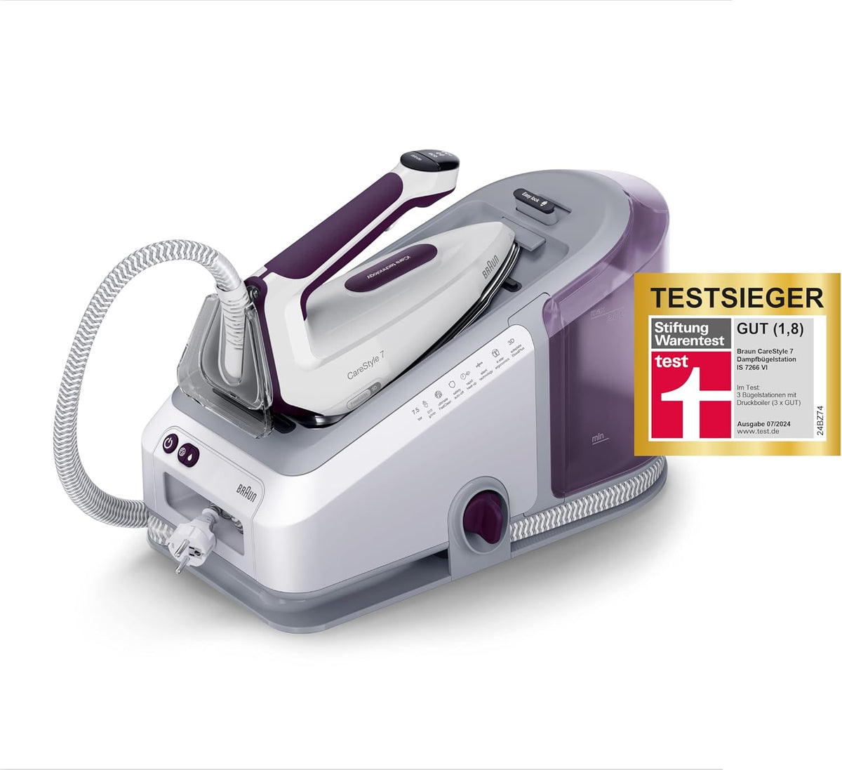 Braun Dampfbügelstationen, 2700 W, 2 L, Braun/Weiß/Violett, CareStyle 7 IS 7266 VI Dampfbügelstation, FreeGlide 3D Bügelsohle