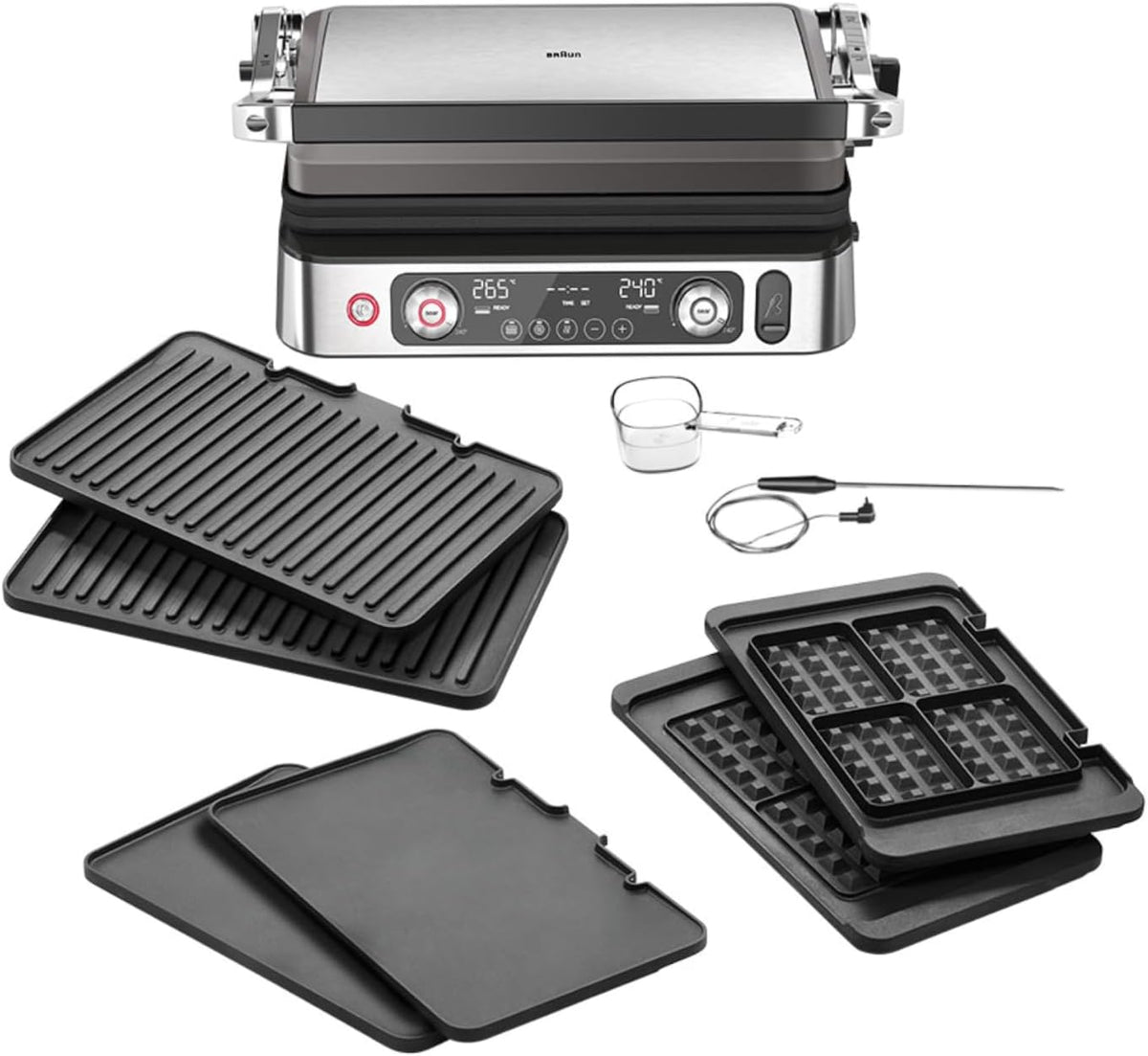Braun Elektrische Tischgrills, Braun, MultiGrill 9 CG 9167, Kontaktgrill mit Grill-, Flach- und Waffelplatten und Temperaturfühler