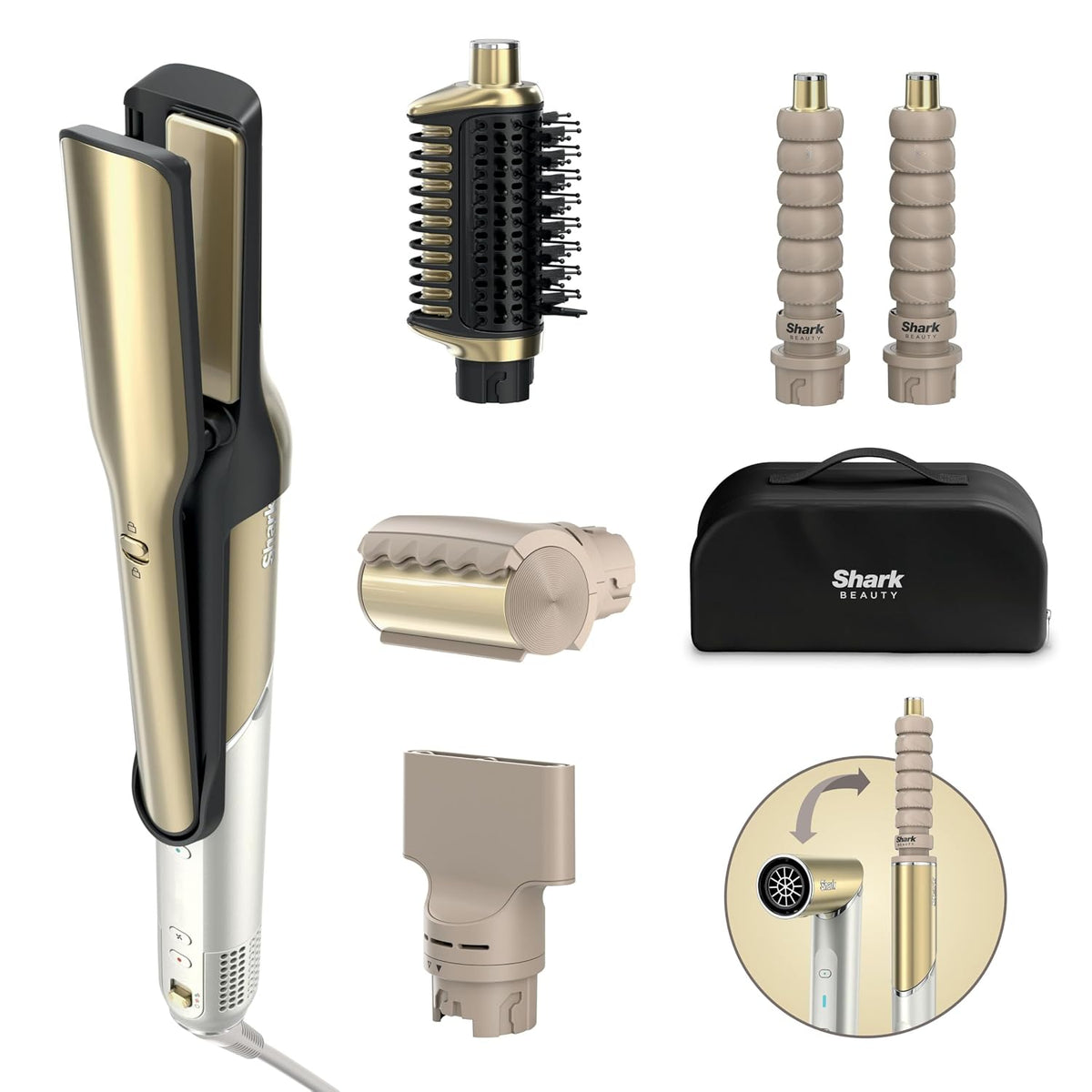 Shark Multistyler, Schwarz, Glam und Haartrockner für glatte Haare, Wellen und Locken, mit hitzekontrollierter Keramik