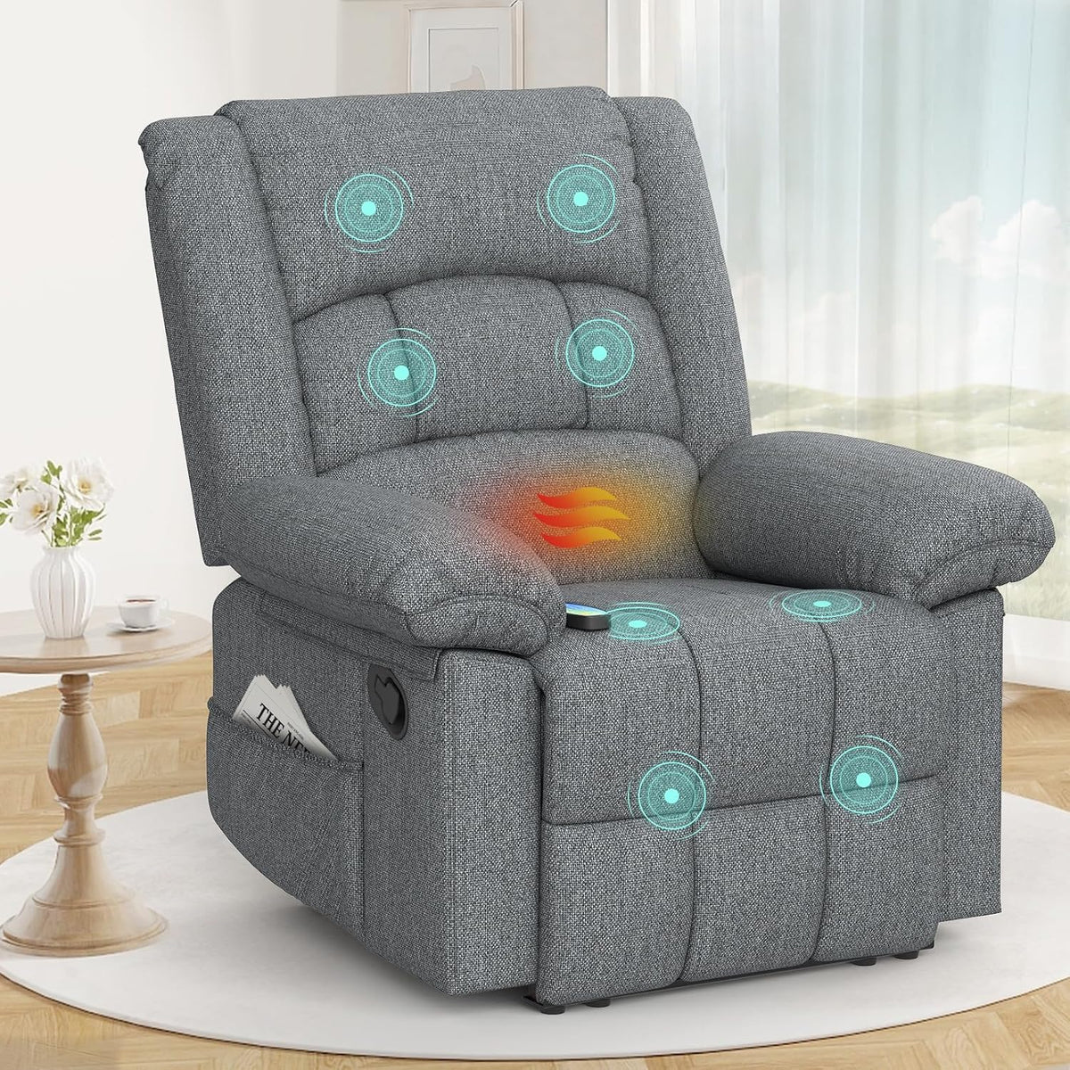 sisolos Relaxsessel, Grau, Fernsehsessel Massagesessel mit 8-Punkt-Massage und, Liegefunktion& Verstellbar Fußteil