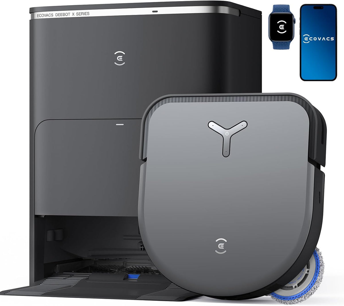 ECOVACS Saugroboter, Schwarz, DEEBOT X5 Omni mit Wischfunktion, 800Pa Saugkraft, ZeroTangle Technologie, TruEdge™ Edge Mopping