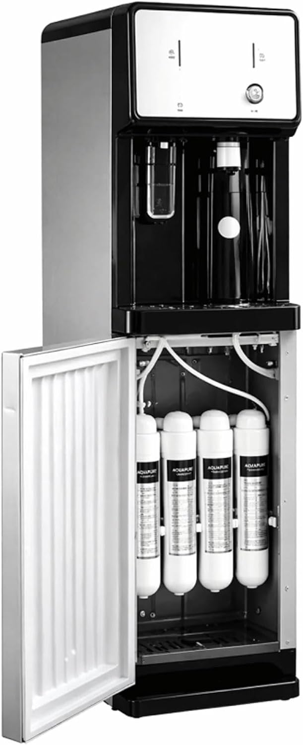 Wasserspender Kücheninstallation, Schwarz, mit Wasserfilter, Wasserkühler Heiß Kalt, Standgerät, Integrierte Filterkartuschen