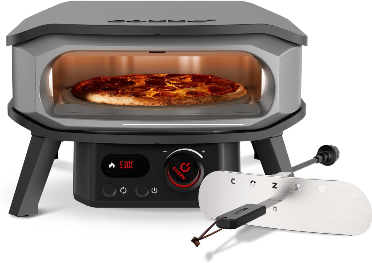 cozze Pizzaofen, 2200 W / 230 V, 2 m, Schwarz, ® 13' PREMIUM ROTATE Elektrisch mit Drehstein inkl. Regler