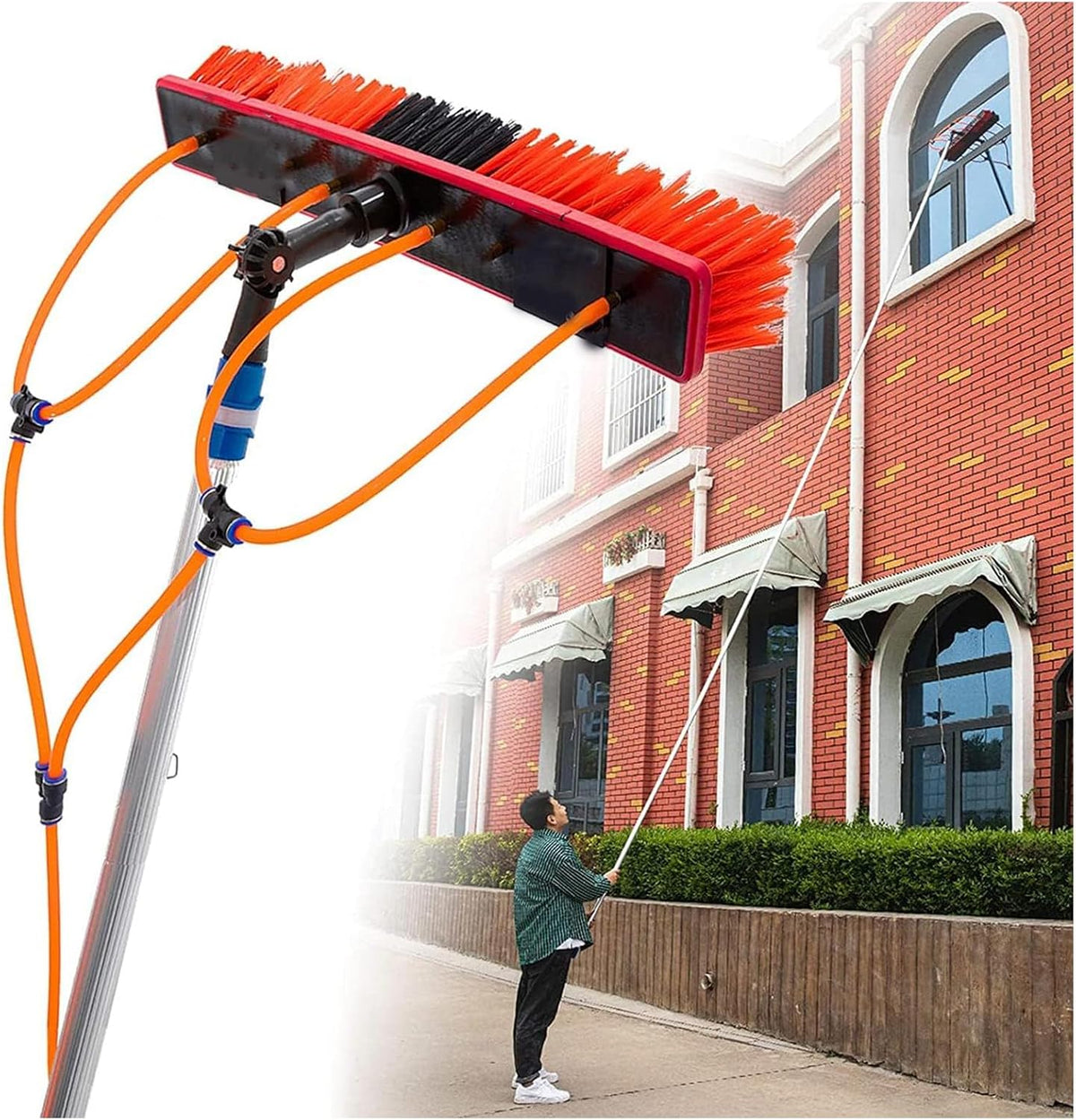 ZBBGTJK Fensterabzieher, 11 m, Schwarz, Solarpanel-Reinigungsbürste, Verstellbarer Fensterreiniger mit langem Griff